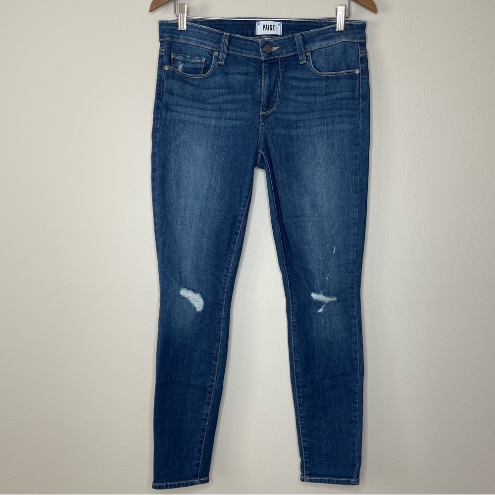 PAIGE Women's Dark Blue Distressed Skinny Jeans